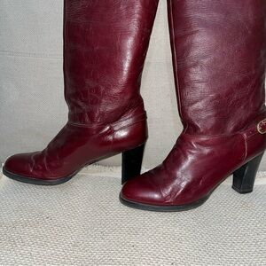 Vintage Burgundy Leather Shearling Lined Boots Womens 8 Made in Hungary